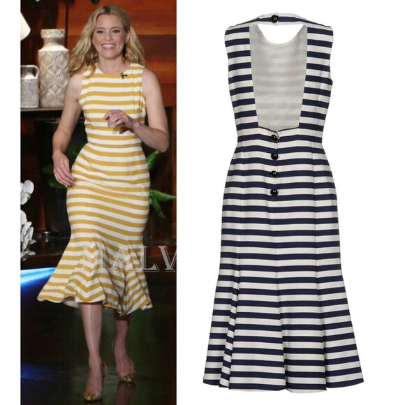 DOLCE & GABBANA DRESS OPEN BACK STRIPED COTTON BLEND FLOUNCE SKIRT sz 40 4 - Picture 1 of 9